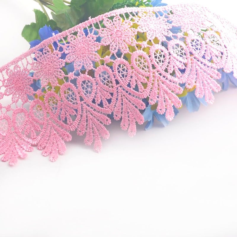 Kuasting 7.5 Yards Floral Lace Edge Trim 9CM Width Laces Trims with Tassel Europe Chips Pattern Inelastic Embroidery Lace Trim for Sewing Making, DIY Crafts, Gift Wrapping, Wedding Decor (Pink) - Image 3